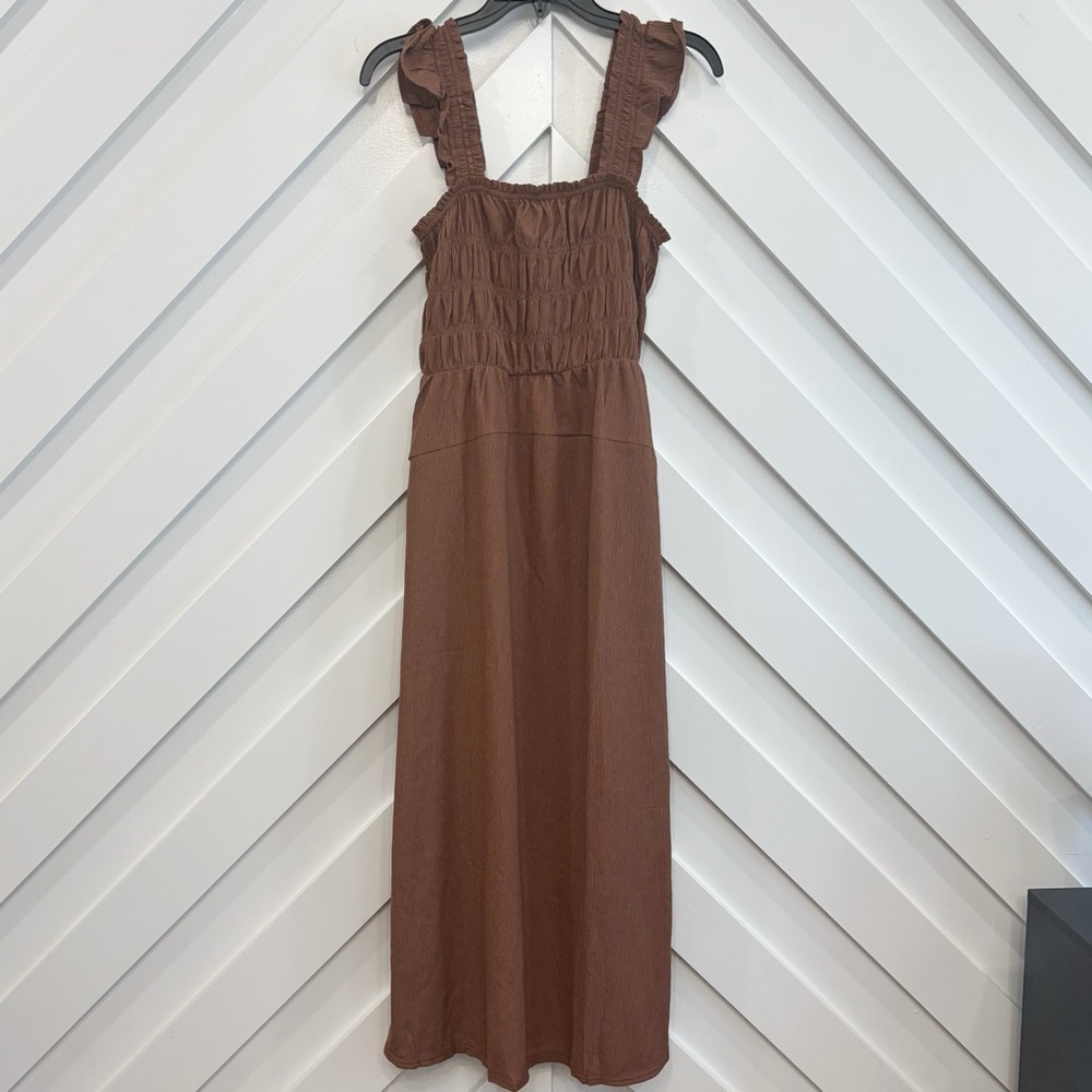 NWT Old Navy Fit & Flare Smocked Midi Dress In Warm Taupe Size Medium Tall
